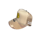 Tan Camo Happy Trucker Hat (Solid Front)