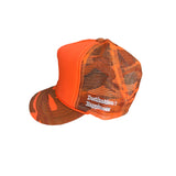 Safety Orange Camo Happy Trucker Hat (Solid Front)