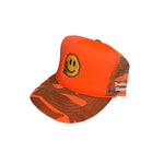 Safety Orange Camo Happy Trucker Hat (Solid Front)