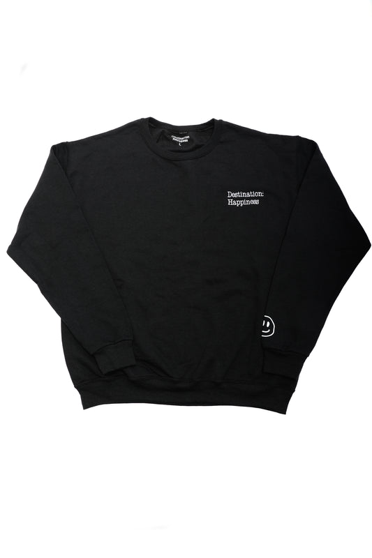 Black "Destination: Happiness" Logo Crewneck
